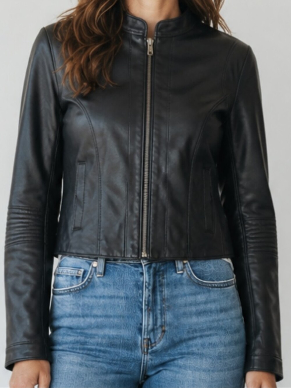 Peruvian Collection Leather Biker Moto Jacket In Black Size 14